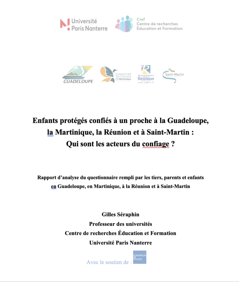 Parution du rapport de recherche : Questionnaire EPCP Guadeloupe/Martinique/Réunion/Saint-Martin