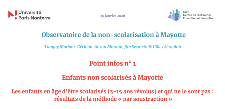 Observatoire de la non-scolarisation de Mayotte – Parution du Point Info n° 1